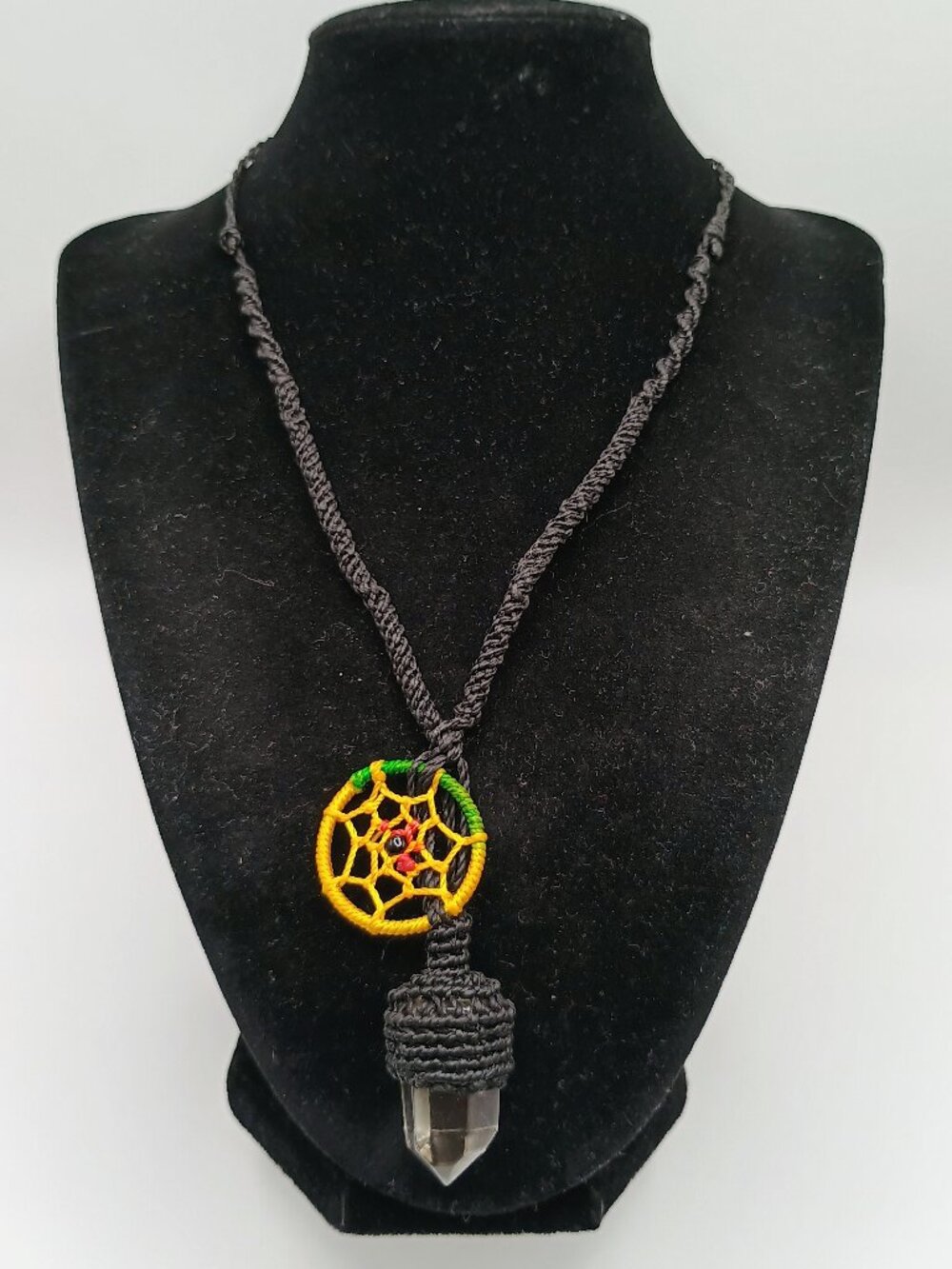 Handmade Macrame Necklace with Quartz Crystal Dreamcatcher Amulet